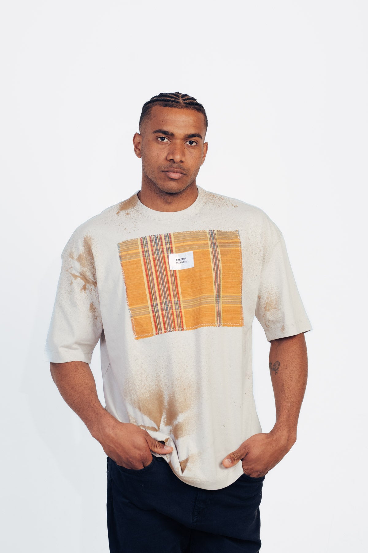 Camiseta manga corta parche cuadros